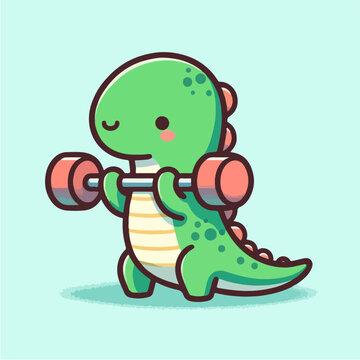 recommend clip art: sport animal cute dino lifting barbell vector illustration