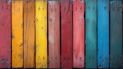 Colorful wooden background, New colorful painted wooden fence on background, Ai generated image