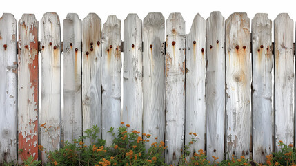 Wooden fence and grass, New white painted wooden fence on background, Ai generated image