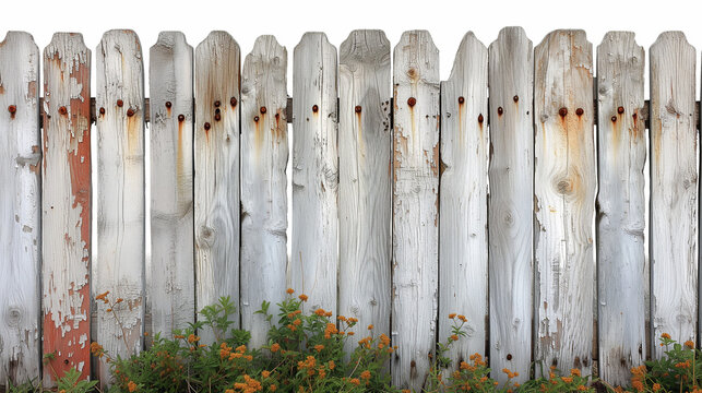 Wooden fence and grass, New white painted wooden fence on background, Ai generated image