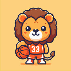 sport animal cute lion wearing basketball jersey carrying a ball vector illustration