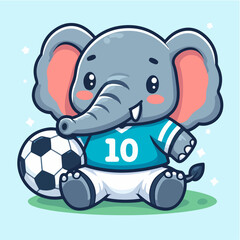 sport animal cute elephant sitting holding a ball wearing a jersey vector illustration