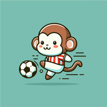 sport animal cute monkey kicking a ball wearing a jersey vector illustration