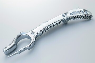 Obraz premium A detailed image of a metal object placed on a plain white surface, 3D rendering of an orthopedic cast saw, AI Generated