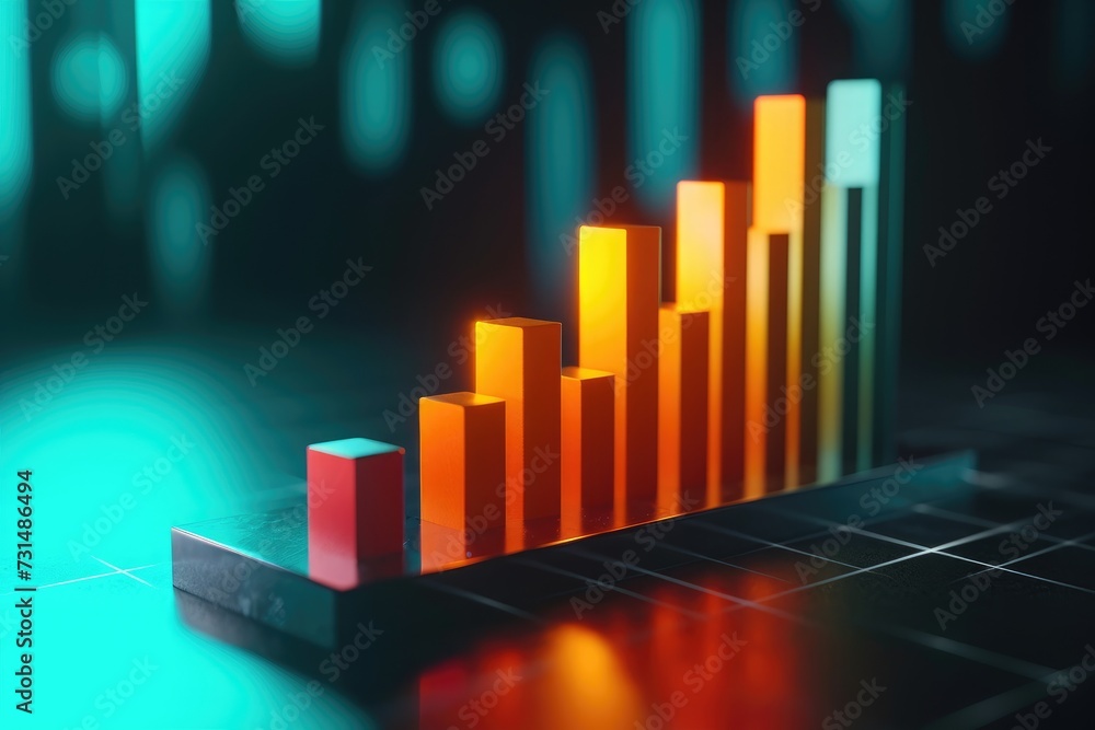 Poster close-up of bar chart on table for analyzing data and trends in a simple, visual manner, a 3d bar gr