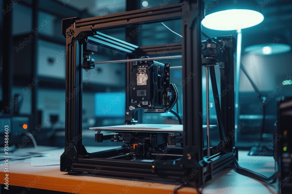 Poster a 3d printer is stationed on top of a table, prepared for immediate use, a 3d printer creating compl