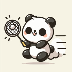 animal sport cute baby panda playing tennis vector illustration