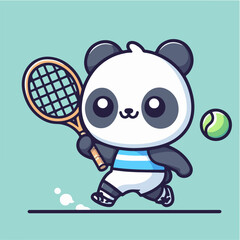 sport animal cute cow playing badminton with net racket vector illustration vector illustration