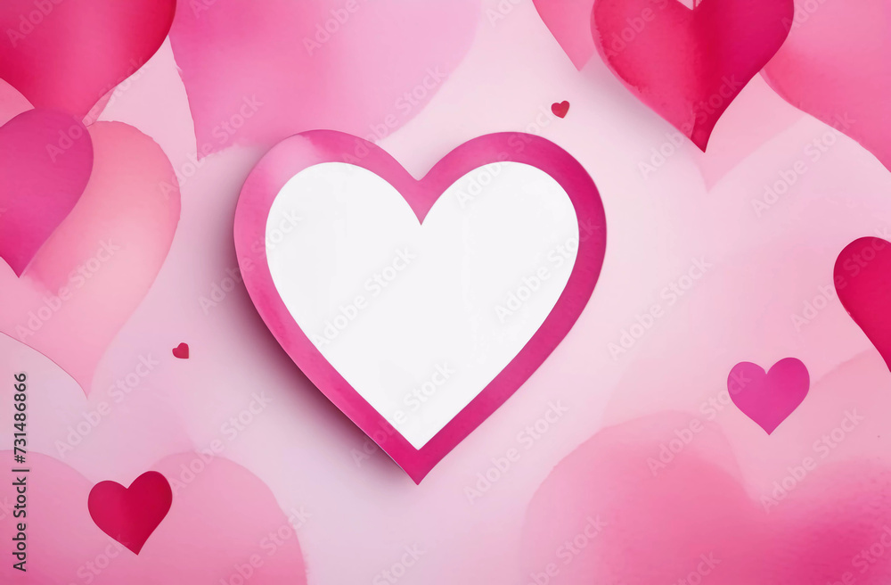 Poster watercolor hearts on a pink background. background for your design with copy space. generative ai