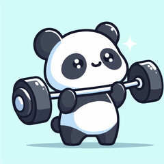 sport animal cute panda lifting barbell vector illustration