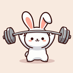 sport animal cute bunny lifting barbell vector illustration