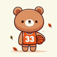 sport animal cute bear basketball player carrying a ball wearing a uniform vector illustration