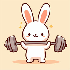 sport animal cute rabbit lifting barbell vector illustration