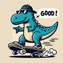 sport animal cool dino on a skate board wearing a hat and sunglasses vector illustration