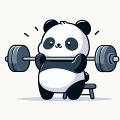 sport animal little panda lifting barbell vector illustration