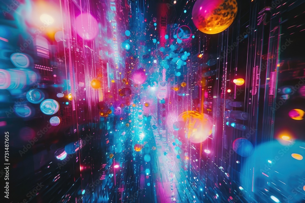Aufkleber an energetic and captivating image showcasing a mesmerizing blend of colorful lights and bubbles, a 