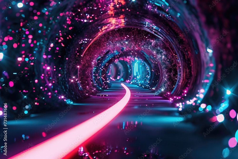 Aufkleber step into the mesmerizing tunnel filled with shimmering purple and blue lights, a binary universe of
