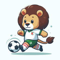 sport animal cute lion football player dribbling ball vector illustration