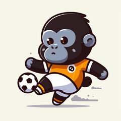 sport animal cute gorilla football player kicking ball vector illustration