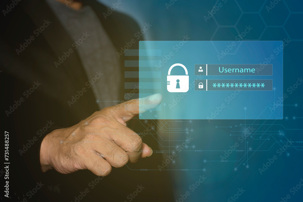 Poster password and username login page, cybersecurity concept, online user authentication sign-in, technol