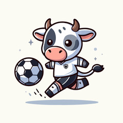 sport animal cute cow football player playing ball vector illustration