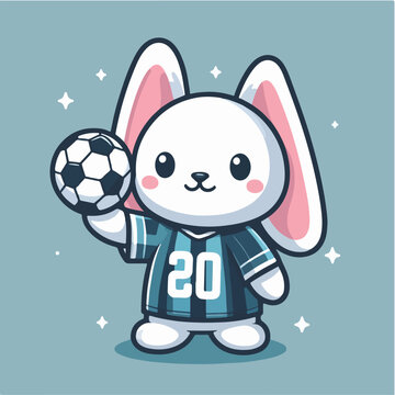 sport animal cute bunny football player holding ball vector illustration