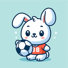 sport animal cute bunny football player playing ball vector illustration