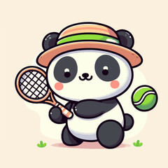 sport animal cute panda tennis player vector illustration