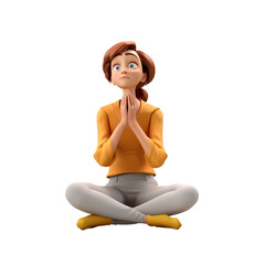 The 3D animation character represents a mom sitting on the floor, gazing longingly and perhaps wishing for something, evoking a sense of contemplation and longing in her expression.
