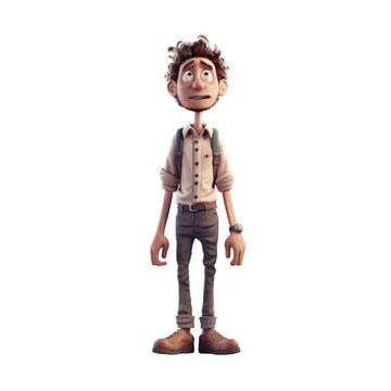 The 3D animation character portrays a skinny young man with curly, messy hair, displaying a lost and worried expression, conveying a sense of uncertainty and distress.