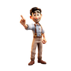 The 3D animation character depicts a young man confidently giving directions, displaying leadership and authority.