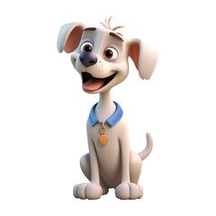 The 3D animation character portrays a happy puppy, radiating joy and enthusiasm.