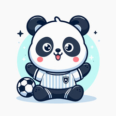 sport animal cute panda soccer player waving hand vector illustration