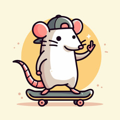 sport animal cool little mouse on a skateboard wearing a cap vector illustration