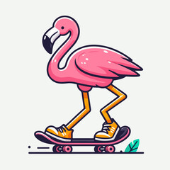 sport animal cool flamingo bird on a skateboard vector illustration