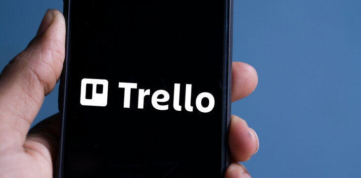 Dhaka, Bangladesh- 11 March 2024: Trello logo is displayed on smartphone.