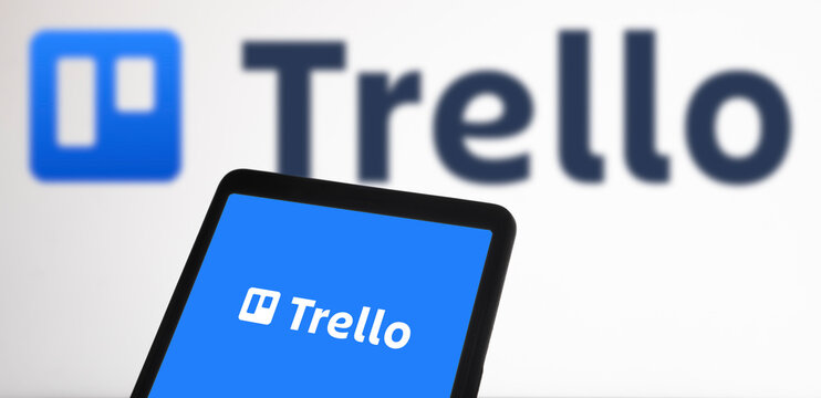 Dhaka, Bangladesh- 11 March 2024: Trello logo is displayed on smartphone.