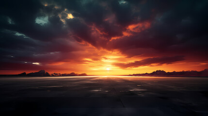 Dark concrete floor background infinite horizon sky panoramic scene