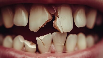 broken teeth cracked teeth tooth fractures mouth and teeth health concept various dental diseases    - obrazy, fototapety, plakaty