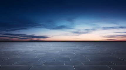 Dark concrete floor background infinite horizon sky panoramic scene