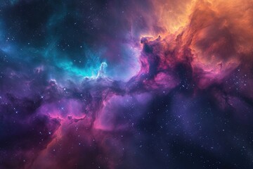 An awe-inspiring, vibrant space scene showcasing a dazzling combination of stars and clouds, A cloud nebula in space bursting with intense colors, AI Generated