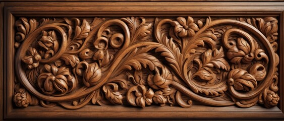 Rustic wooden with intricate carvings, Renaissance style.