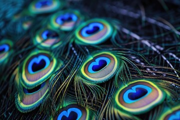 A stunning, detailed close up photograph capturing the intricate beauty of a peacocks vibrant tail feathers, A color fusion inspired by the feathers of a peacock, AI Generated