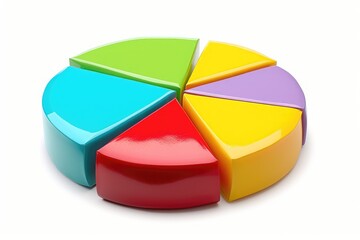 Obraz premium A vibrant, multicolored piece of plastic resting on a clean, white surface, A colorful pie chart showing a business financial breakdown, AI Generated