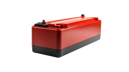 Side view of red car battery
