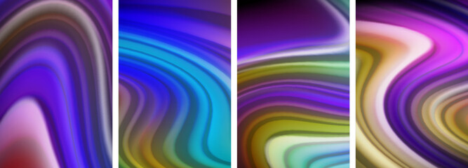 Rainbow color liquid. Wave lines poster set for wallpaper, business card, cover, poster, banner, brochure, header, website