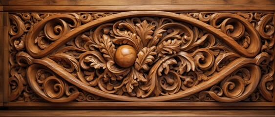 Rustic wooden with intricate carvings, Renaissance style.