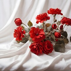 Radiant Red Flowers on White Elegance