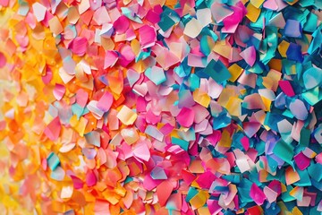 Fototapeta na wymiar A lively and colorful wall adorned with an abundance of vibrant confetti pieces, Abstract artwork featuring mixed colours of confetti, AI Generated