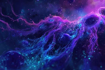 Foto op Canvas This photo shows a deep purple and blue space with countless stars shining brightly, Abstract envisioning of a bio-luminescent sea life in the future, AI Generated © Iftikhar alam
